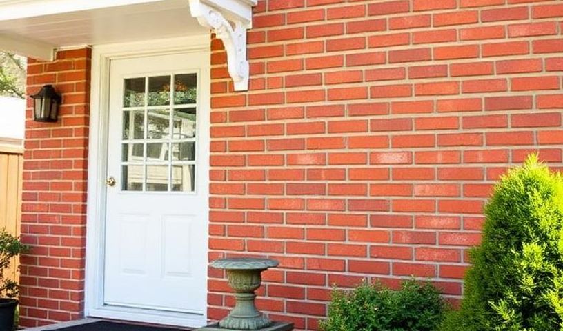 Freshly painted red brick exterior wall on a residential Ottawa home