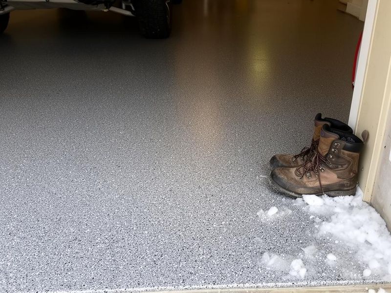 Residential garage floor with a durable coating designed for winter salt and moisture