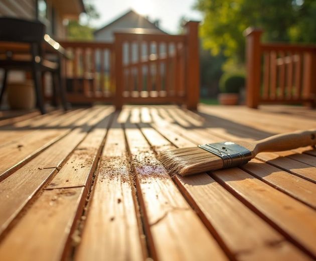 Freshly stained wooden deck in an Orléans backyard