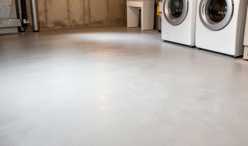 Smooth sealed polished light grey concrete floor that is easy to clean