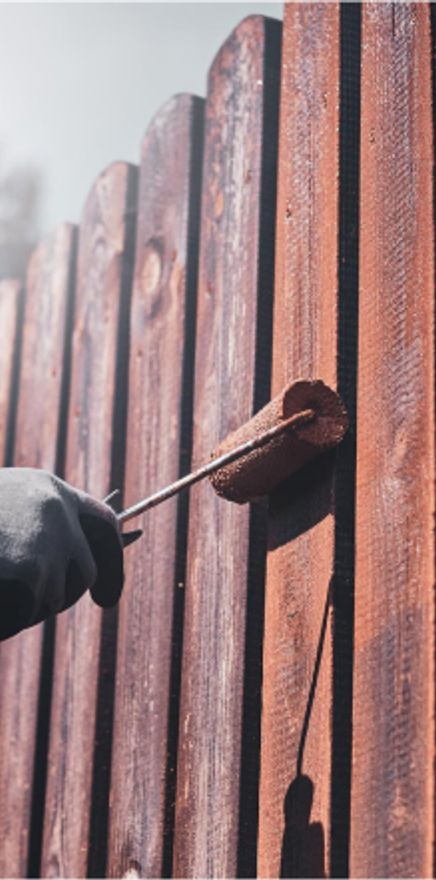 Person rolling stain on fence