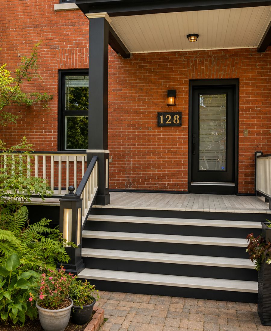 Repainted brick entryway with refreshed front door and trim in Gloucester