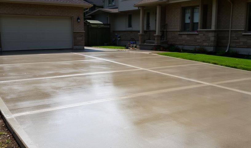 Sealed exterior concrete driveway protected from moisture