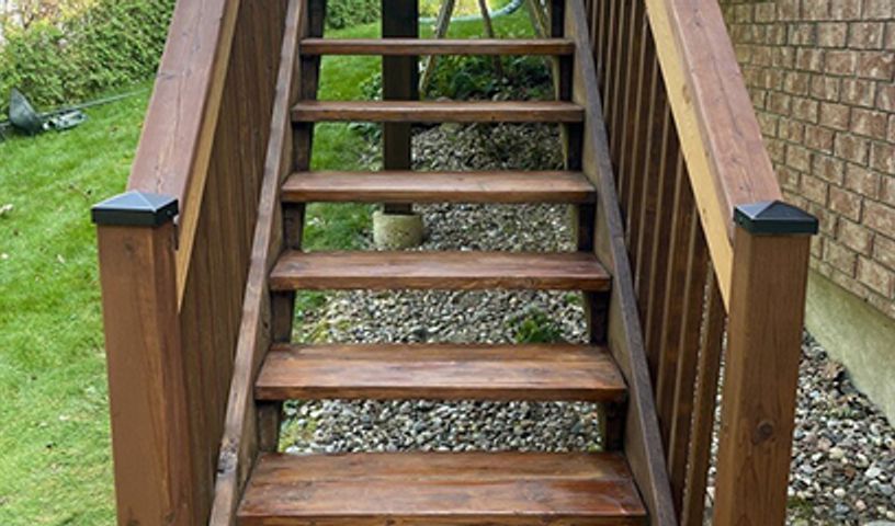 Freshly stained outdoor stairs