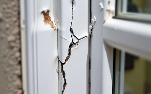 Cracked failing caulking around an exterior window frame