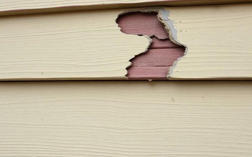 Faded and peeling exterior paint on wood siding